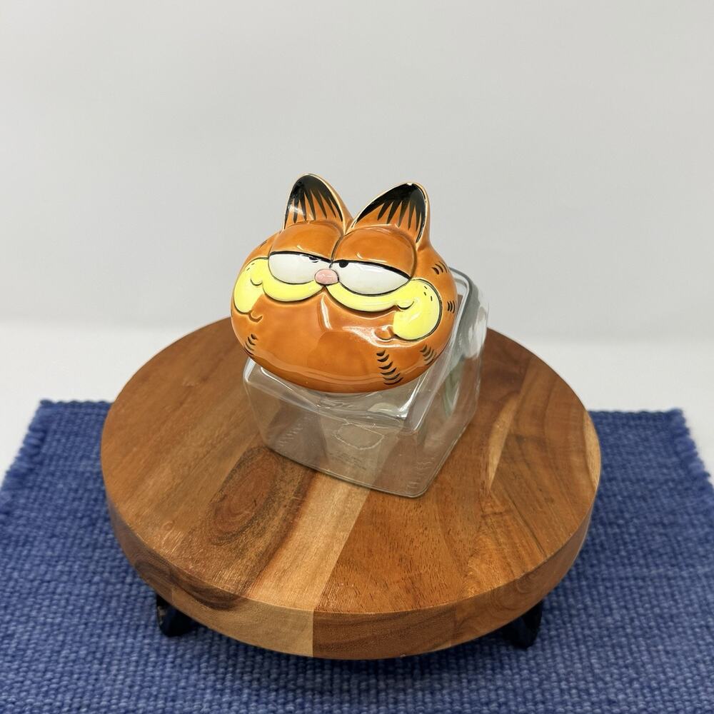 Garfield Jim Davis Ceramic GLASS CANDY JAR 1978, 1981 Enesco Vintage